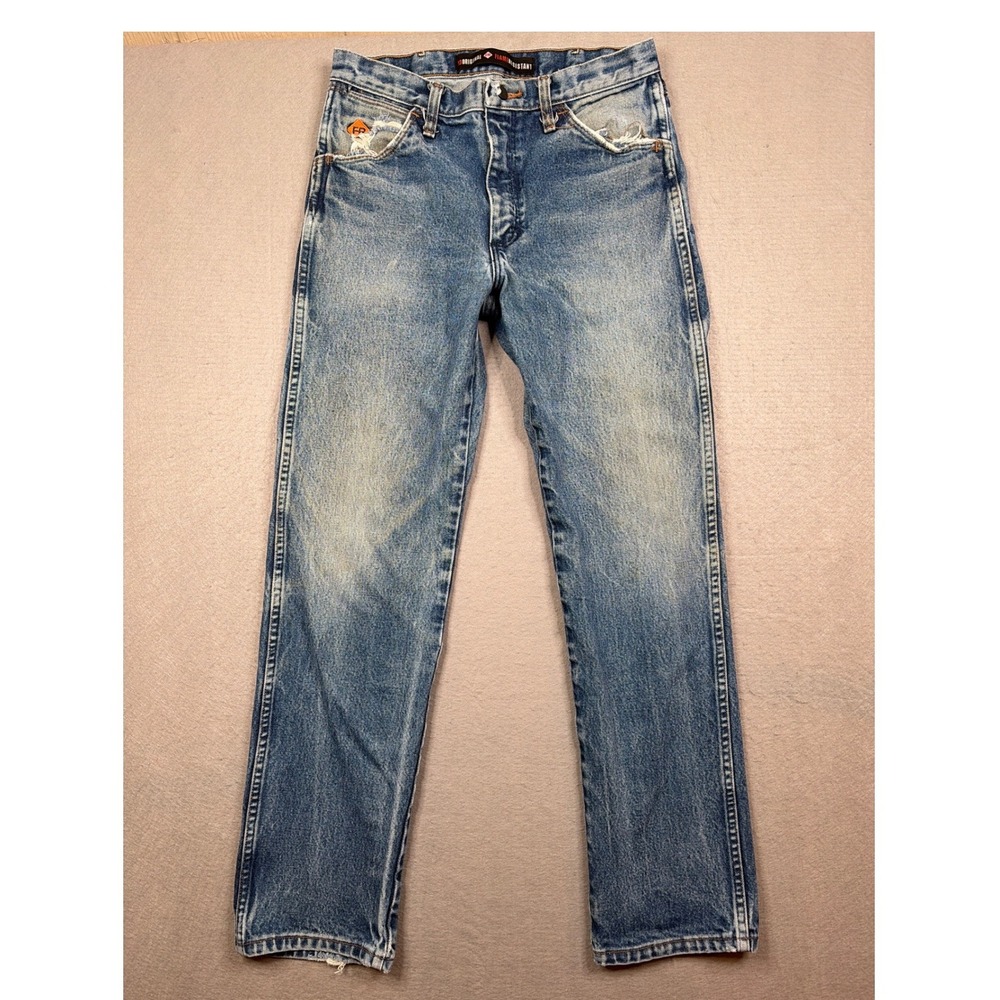 Wrangler FR Flame Resistant Work Jeans Mens Blue Denim Straight Leg 30X31